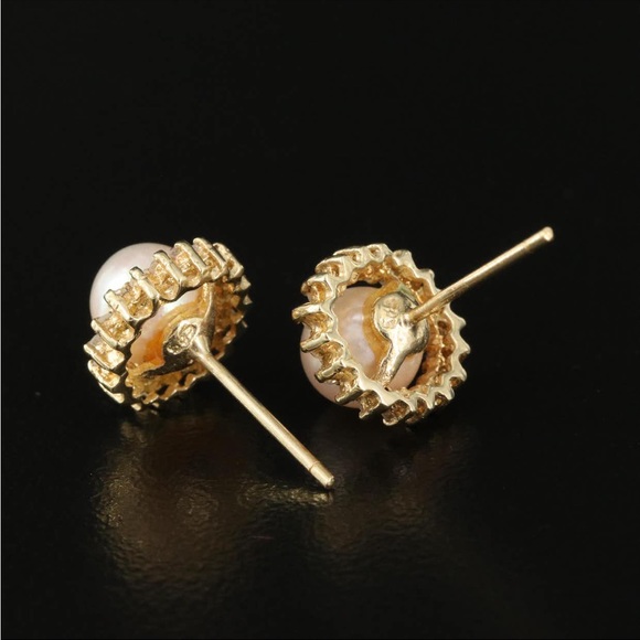Pearl and Diamond Earrings - Picture 2 of 4